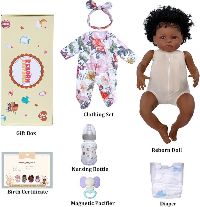 BABESIDE Lifelike Reborn Black Girl- 18-Inch Realistic Newborn Real Life Baby Dolls with Clothes and Toy Gift for Kids Age 3+ - Sandy