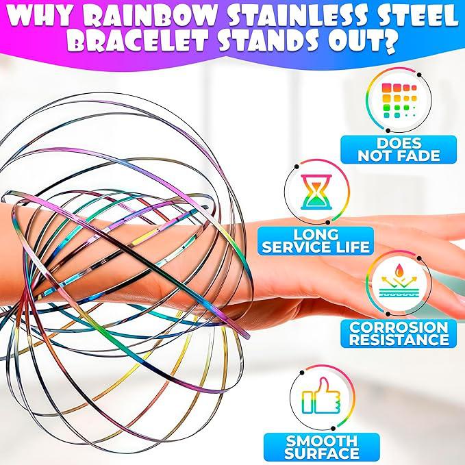 Spinning bracelet spiral fidget -  Magic Flow Ring Spinner  – Stress Relief, Kinetic Arm Toy for Endless Fun! Stainless Steel Rainbow Bracelet for Kids & Adults