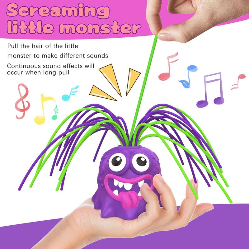 4PCS Fun Hair Pulling Fidget Screaming Monster Toys, Anti Worry Toys and Venting Novelty Toys, Different Screams Made by Hair Pulling, for 3 4 5 6 7+ Kids Teens Boys Girls