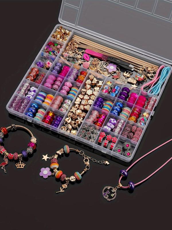 DIY Jewelry Making Kit, Cute Colorful Beads & Charms & Accessories with Storage Box, Fashion Accessories for Bracelet & Necklace Making