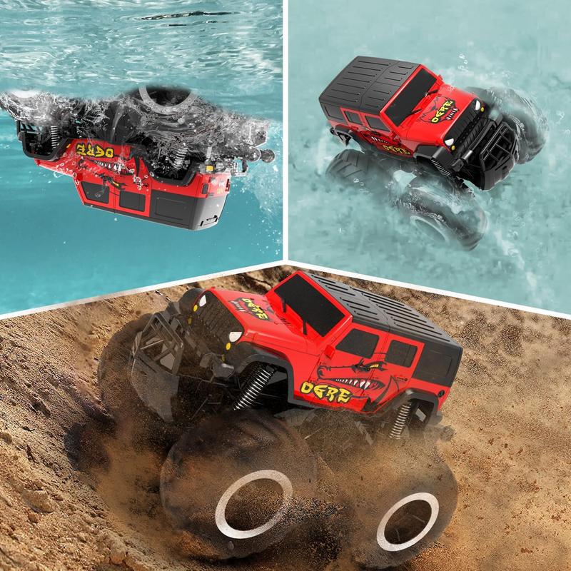 Amphibious Remote Control Car Toys for Boys 2.4 GHz 1:16 All Terrain Off-Road RC Car Waterproof RC Monster Truck Kids Pool Toys Remote Control Boat Gifts for Kids