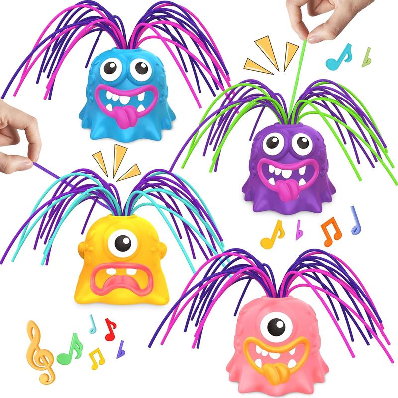 4PCS Fun Hair Pulling Fidget Screaming Monster Toys, Anti Worry Toys and Venting Novelty Toys, Different Screams Made by Hair Pulling, for 3 4 5 6 7+ Kids Teens Boys Girls