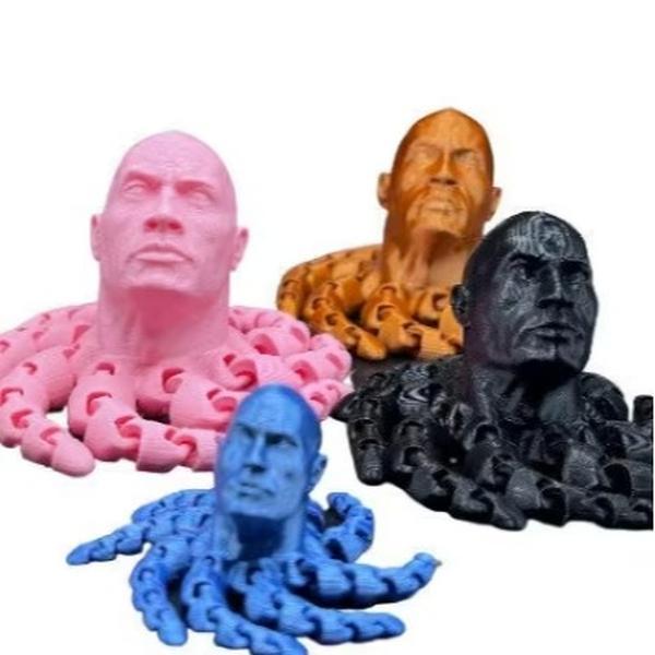 3D Printed Rocktopus, The Rock, Articulated Fidget, Dwayne Johnson, Octopus, Tinker Toy, Multiple sizes Small-Medium-Large-X-Large