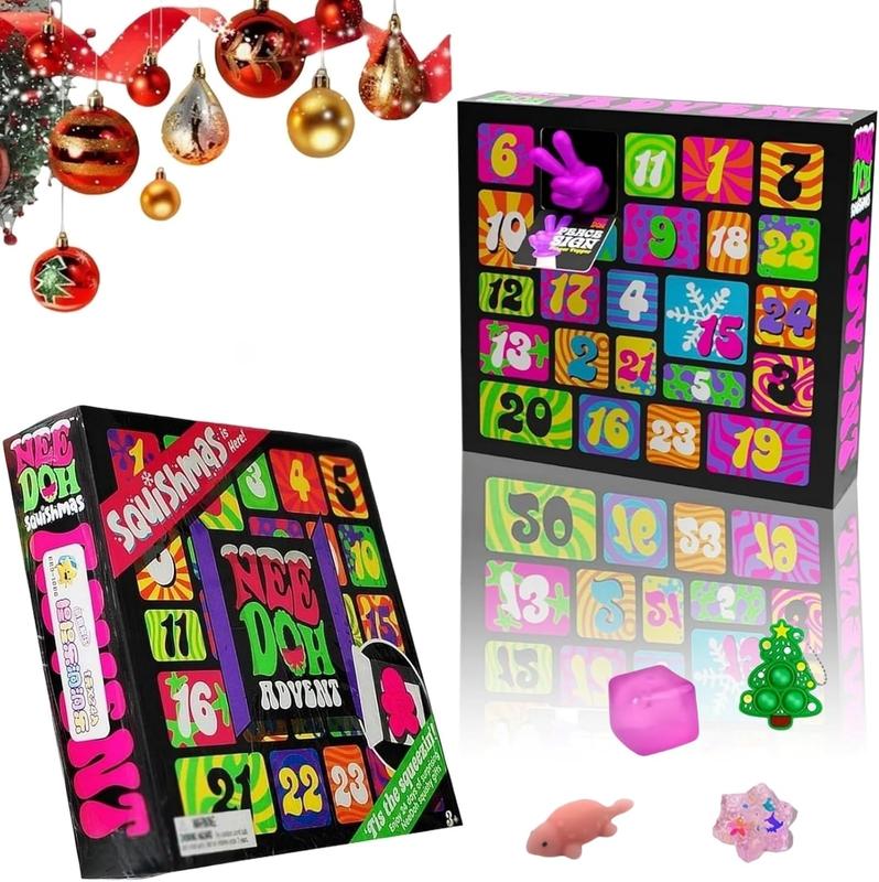 Schylling NeeDoh SquishmasCountdown Advent Calendar -New version with 24 mini stress relieving squeeze toys -Christmas Holiday Fun for All Ages Birthday Gifts