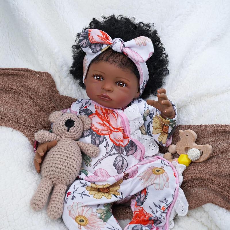 BABESIDE Lifelike Reborn Black Girl- 18-Inch Realistic Newborn Real Life Baby Dolls with Clothes and Toy Gift for Kids Age 3+ - Sandy