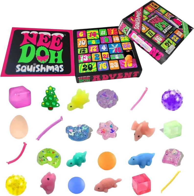 Schylling NeeDoh SquishmasCountdown Advent Calendar -New version with 24 mini stress relieving squeeze toys -Christmas Holiday Fun for All Ages Birthday Gifts