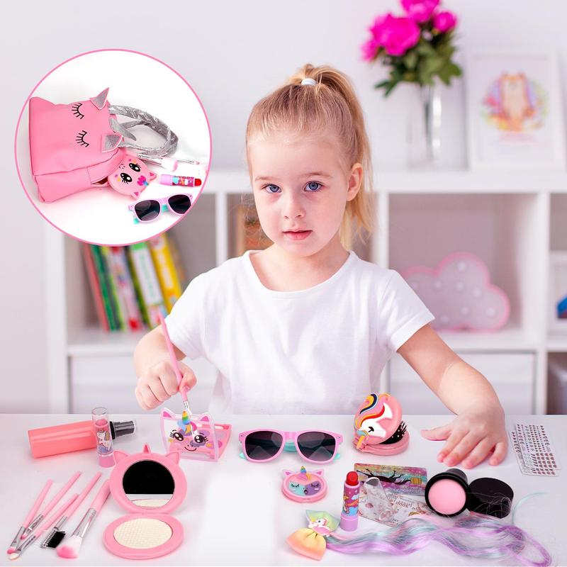 Cute Glitter Makeup Bag Set, 21pcs set Pretend Makeup Kit, Pretend Play Makeup Set for Birthday Gifts, Toy Makeup Set for Teenager, Makeup Toys, Back To School, Montessori Toys, Pretend Play Sets for Girls, Kids Toys, Thanksgiving Christmas Gift Set