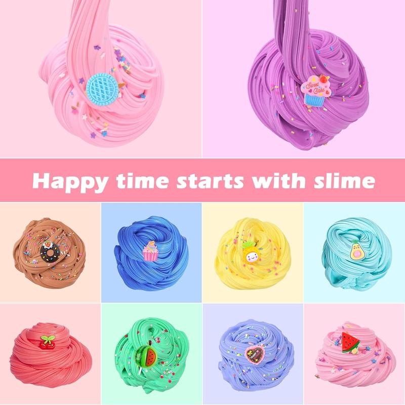 18 Pack Super Soft Butter Slime Kit, with Candy, Ice Cream, Fruit, Cute Fun Charms, Scented Slime Party Favor Gifts for Girls and Boys, DIY Putty Toys for Kids