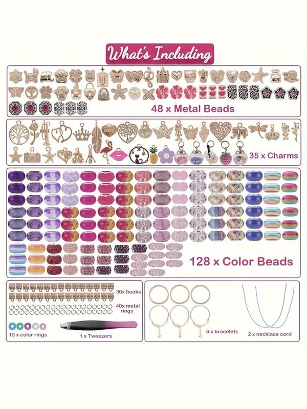 DIY Jewelry Making Kit, Cute Colorful Beads & Charms & Accessories with Storage Box, Fashion Accessories for Bracelet & Necklace Making