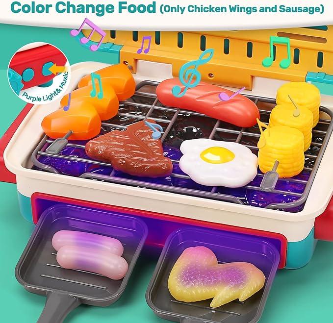 [Free Shipping] BBQ Cooking Kitchen Set,BBQ Grill Toy Set, Color Changing Pretend Play,Little Chef Play