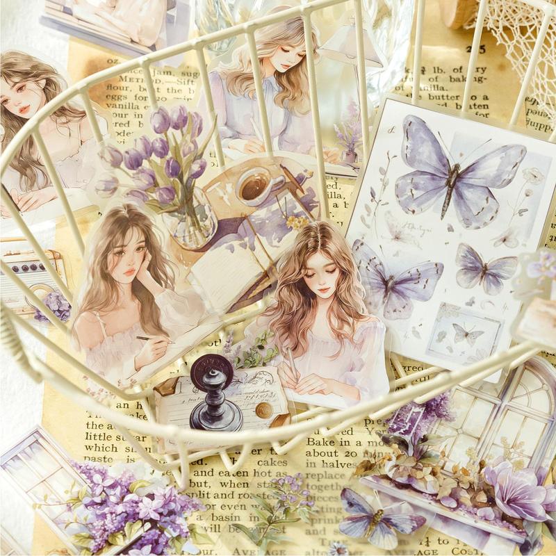 Scrapbooking & Stamping Supplies, 40pcs pack Girl & Flower Pattern Sticker, DIY Decorative Sticker For Journal Making