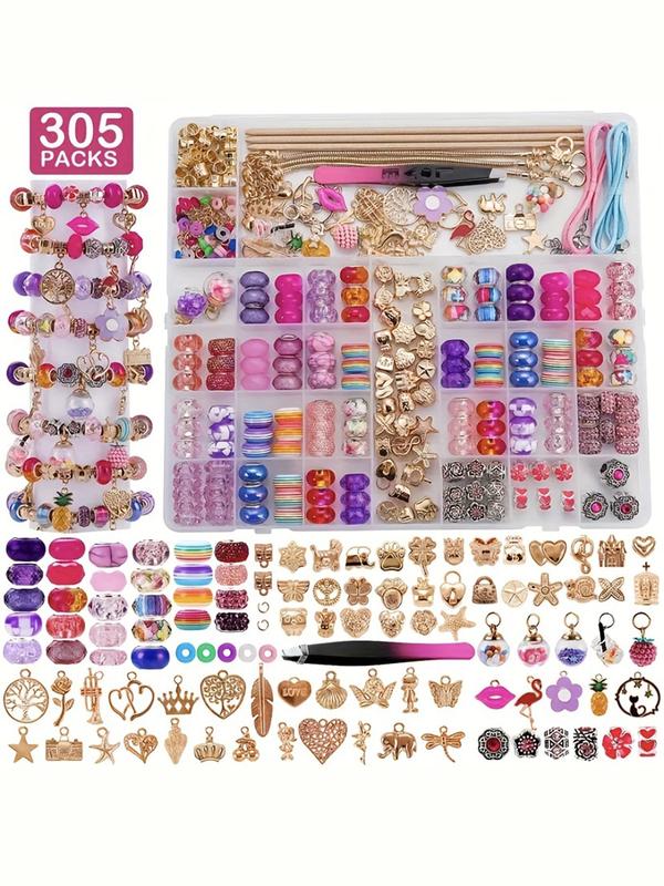 DIY Jewelry Making Kit, Cute Colorful Beads & Charms & Accessories with Storage Box, Fashion Accessories for Bracelet & Necklace Making