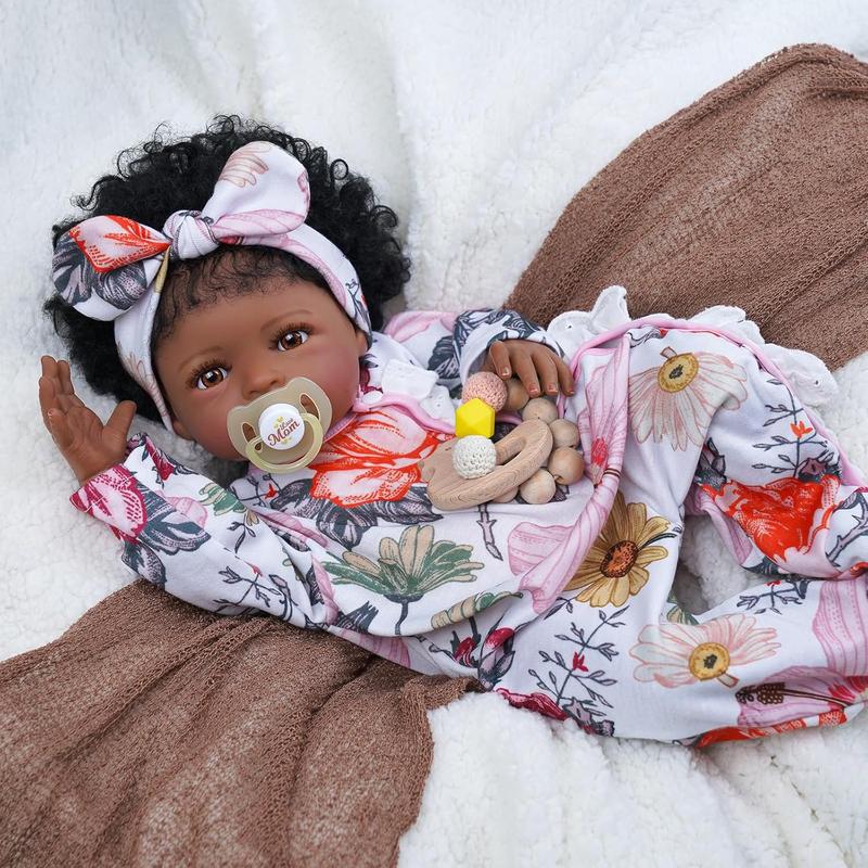 BABESIDE Lifelike Reborn Black Girl- 18-Inch Realistic Newborn Real Life Baby Dolls with Clothes and Toy Gift for Kids Age 3+ - Sandy