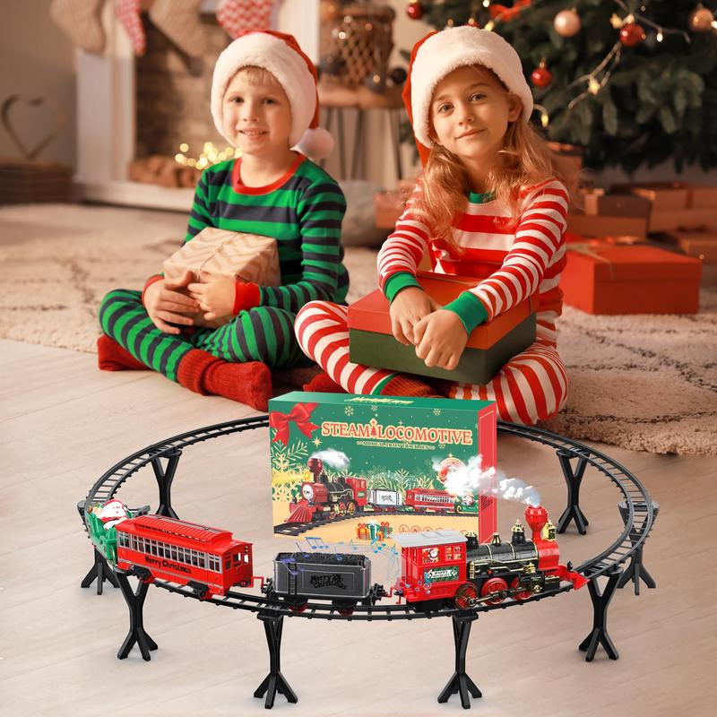 2024 Christmas Train Set with Smoke, Light and Sounds Effect for Ages 3-8+ Boys - Black