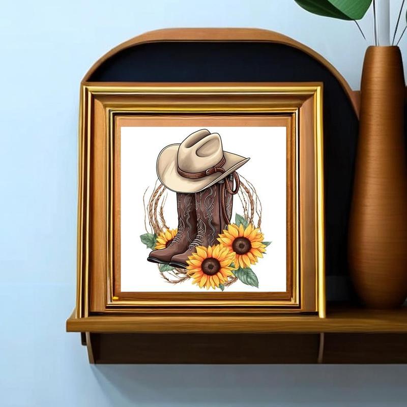 Sunflower & Boots Pattern DIY Diamond Arts Colorful Painting Kit Without Frame, 5D Diamond Arts Colorful Painting Kit, Wall Art Decor