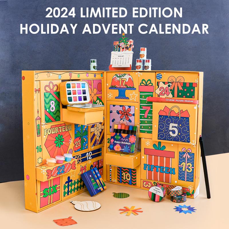 Grabie 2024 Limited Edition Holiday Advent Calendar: 24 Days of Surprises, Includes Premium Art Supplies, DIY Kits, Ornaments & More!