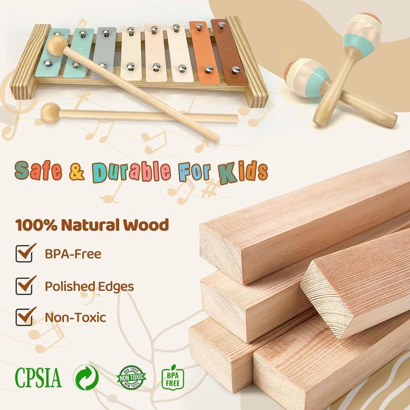 Toddler Musical Instruments-Musical Toys Wooden Toys for Toddlers 1-3 , Baby Musical Instruments with Modern Boho Xylophone Toddler Toys with Storage Bag for Kids Preschool Educational 3+