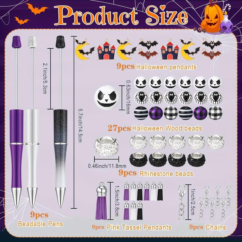 Pumpkin Head Pattern Bead Pen Set (72pcs set), DIY Bead Pen Making Kit, DIY Jewelry Making Supplies for Holiday Party, Office Stationery & Supplies, Birthday Gifts