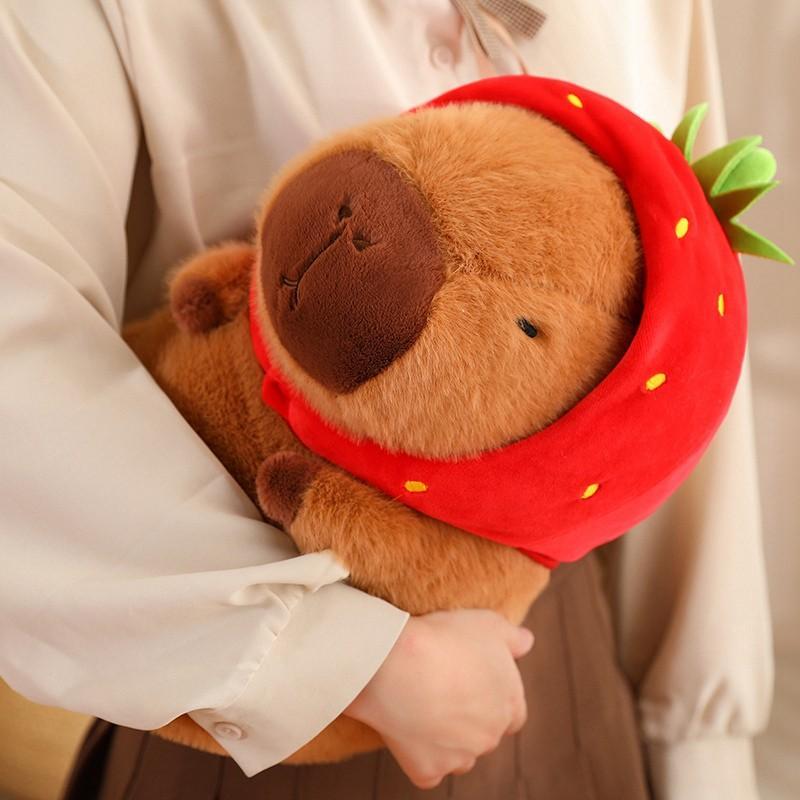 Cute Strawberry Hat Capybara Plush Toy, Stuffed Animal Toy, Soft Plush Toy for Gifts