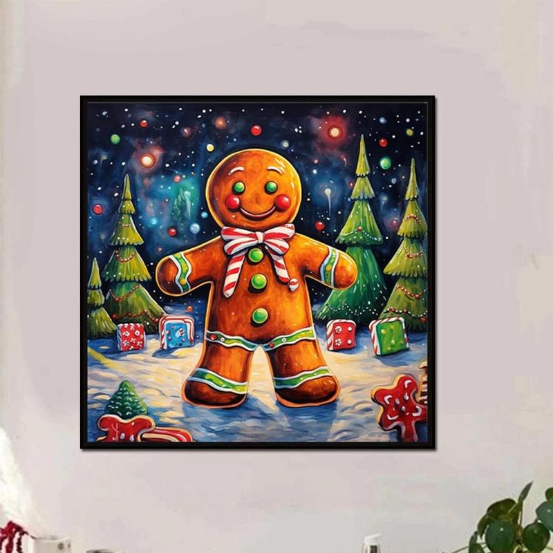 Christmas Themed Diamond Arts Colorful Painting Kit, Cookie Man Pattern DIY 5D Diamonds Art Decorative Painting Without Frame, Wall Art Decor