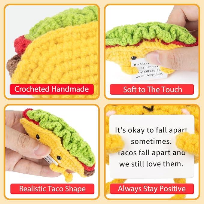 Funny Positive Taco, Emotional Support Taco, Cute Crochet Potato with Positive Card Cheer Up Funny Gag Gifts for Best Friend Birthday Housewarming Women Teacher Fall