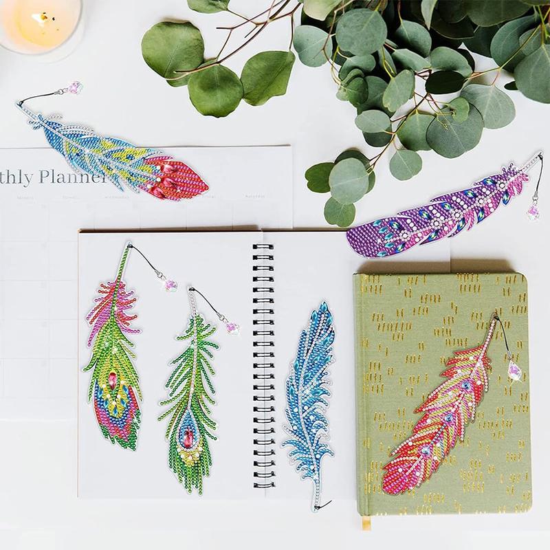 Feather Shape Bookmark, 6 Counts set DIY Diamond Arts Colorful Painting Kit, DIY Crafting Kit, Homemade Bookmark Kit for Craft Lovers