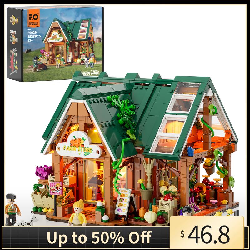 Funwhole Farm-Store,Christmas Gift, Lighting Building-Bricks Set - Farm Shop LED Light Construction Building Model Set 1523 Pcs for Adults and Teen