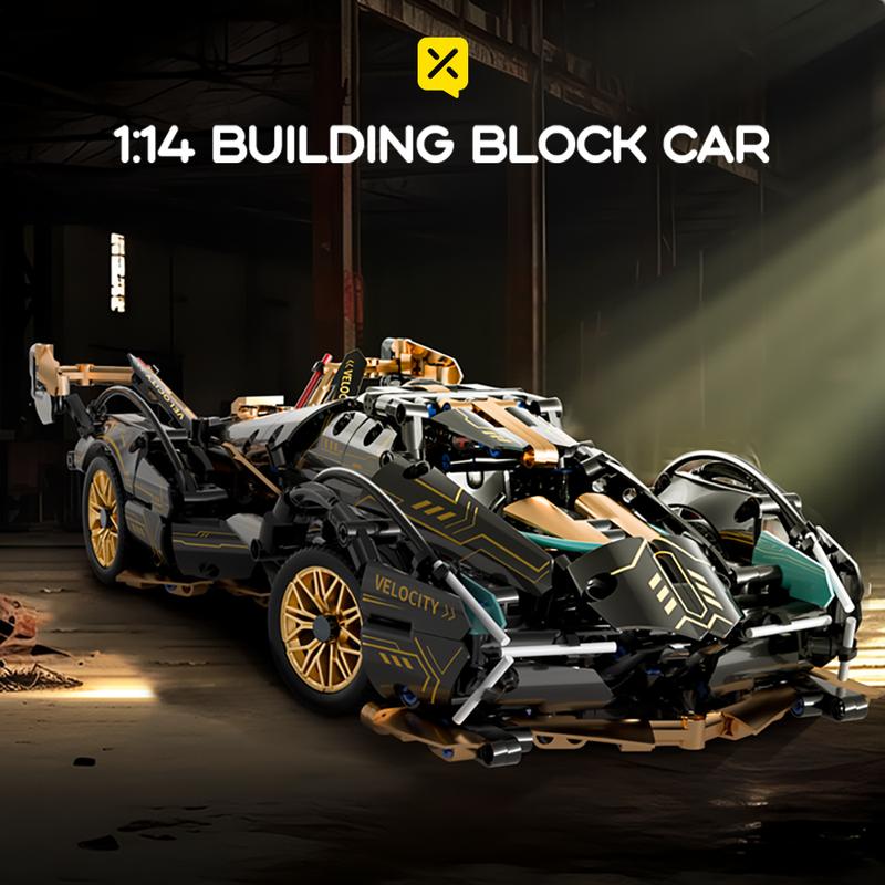 Black gold V12 building blocks assembled sports car, pullback car, racing car, educational toy car, assembled model, cool birthday gift