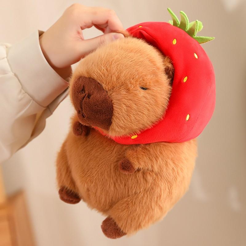 Cute Strawberry Hat Capybara Plush Toy, Stuffed Animal Toy, Soft Plush Toy for Gifts