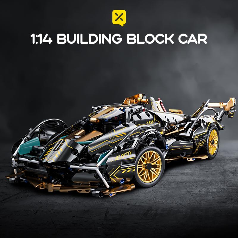 Black gold V12 building blocks assembled sports car, pullback car, racing car, educational toy car, assembled model, cool birthday gift