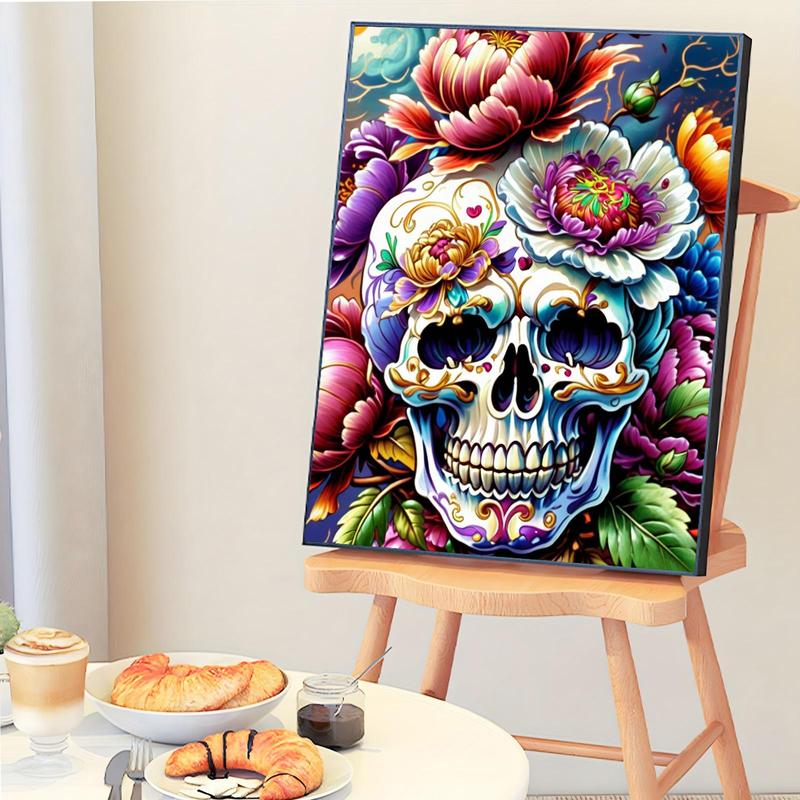 Skull & Flower Pattern DIY Painting By Numbers Kit, 1 Set DIY Paint By Numbers Kit, Wall Art Decoration for Home Living Room Bedroom