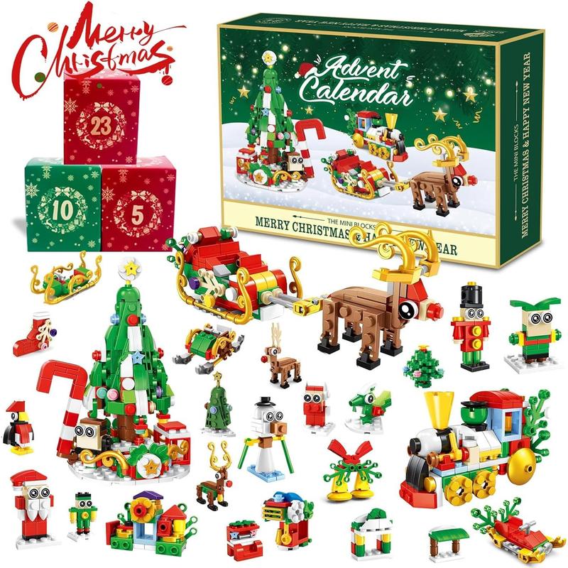 Christmas Advent Calendar 2024 Building Blocks for Kids & Adults- 24 Pack Assembly Puzzles 24 Days Countdown Advent Calendar with Christmas Tree, Reindeer Sleigh & Train, Christmas Holiday Gifts for Kids