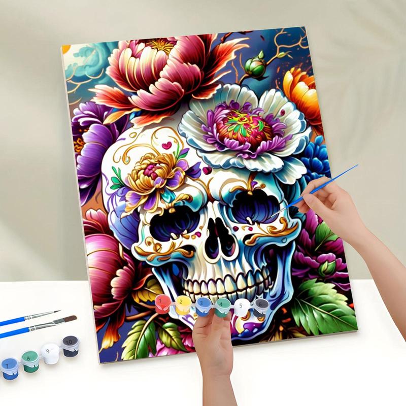 Skull & Flower Pattern DIY Painting By Numbers Kit, 1 Set DIY Paint By Numbers Kit, Wall Art Decoration for Home Living Room Bedroom