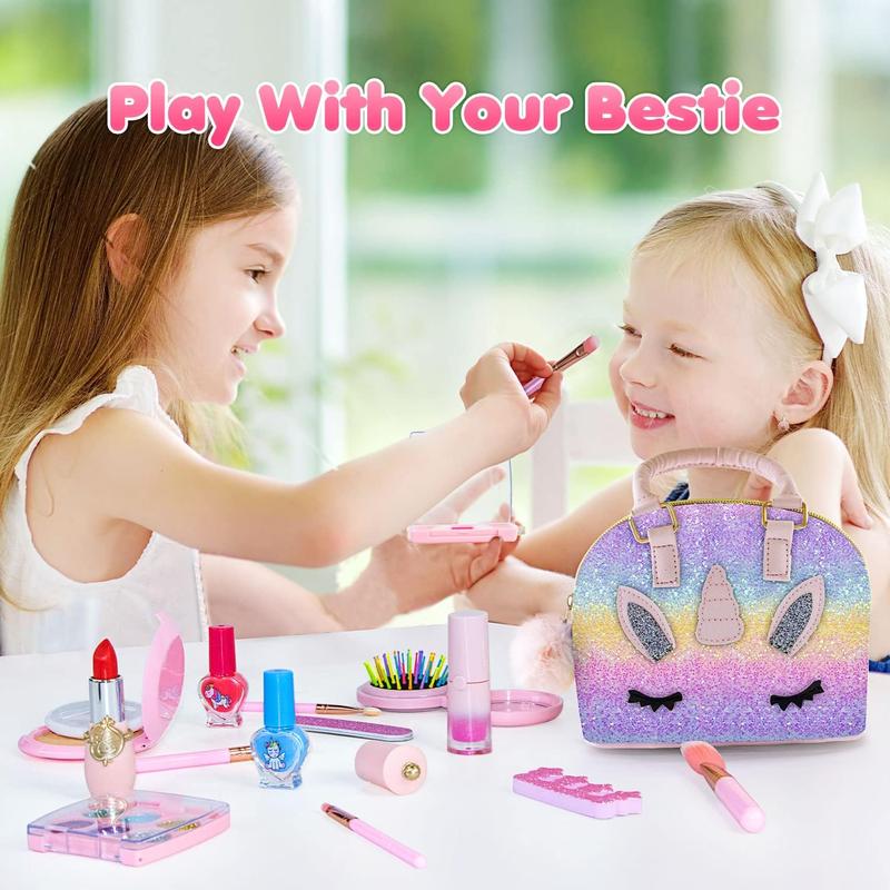 Christmas Gift Makeup Kit for Kids, Washable Cosmetic Set as Princess Birthday Gift Toy with Bag, Pretend play toy Children Cosmetic Beauty