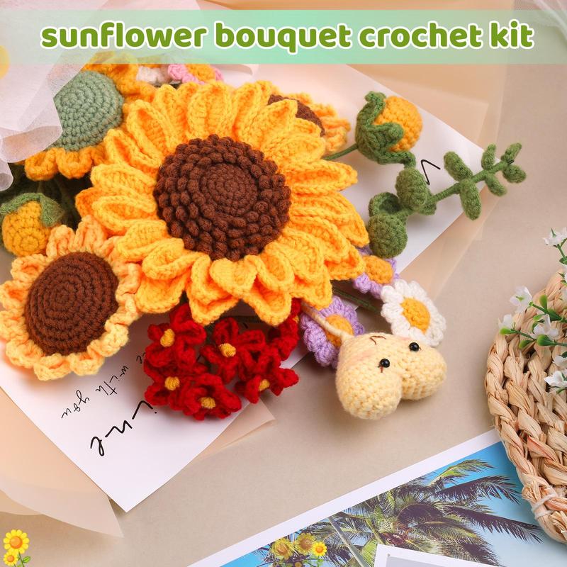 Sunflower Crochet Kit, Sunflower Crochet Starter Kit, Crochet Flower Bouquet Set, DIY Crochet Flower Bouquet Kit with Step-by-Step Video Tutorials, Knitting & Crochet Supplies