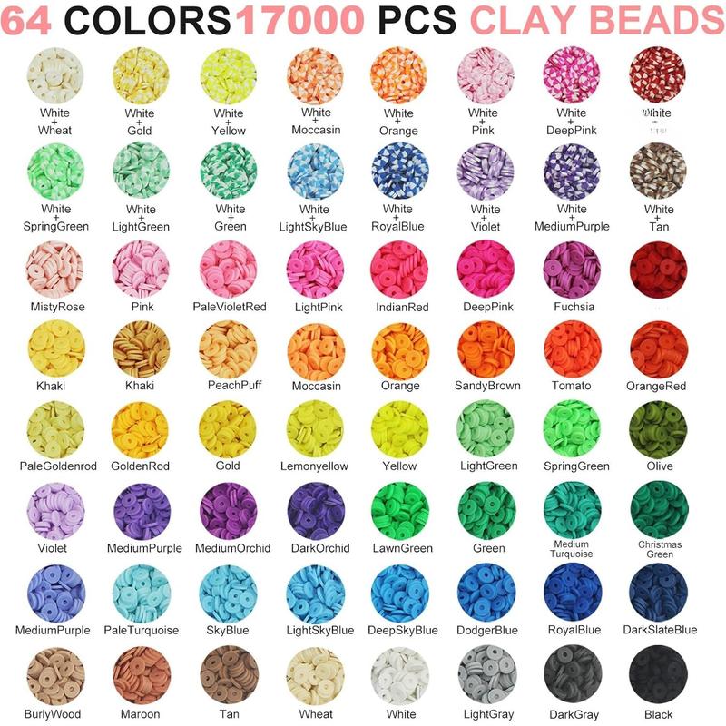 18000 count Clay Beads Bracelet Making Kit, 4 Boxes 64 Colors Flat Polymer Heishi  with Gift Pack, Friendship Bracelet for Girls Ages 8-12