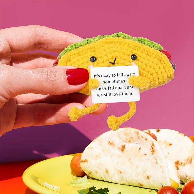 Funny Positive Taco, Emotional Support Taco, Cute Crochet Potato with Positive Card Cheer Up Funny Gag Gifts for Best Friend Birthday Housewarming Women Teacher Fall