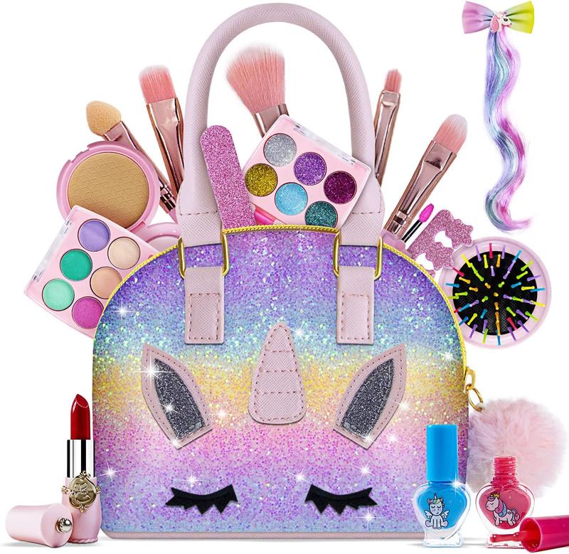 Christmas Gift Makeup Kit for Kids, Washable Cosmetic Set as Princess Birthday Gift Toy with Bag, Pretend play toy Children Cosmetic Beauty