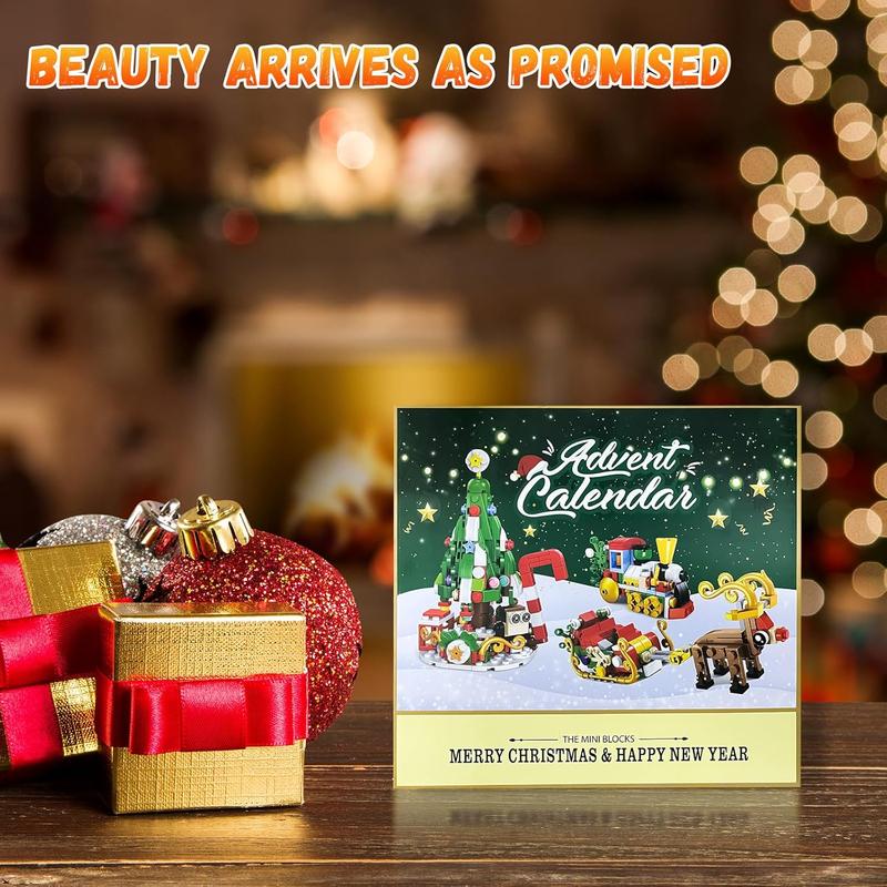 Christmas Advent Calendar 2024 Building Blocks for Kids & Adults- 24 Pack Assembly Puzzles 24 Days Countdown Advent Calendar with Christmas Tree, Reindeer Sleigh & Train, Christmas Holiday Gifts for Kids