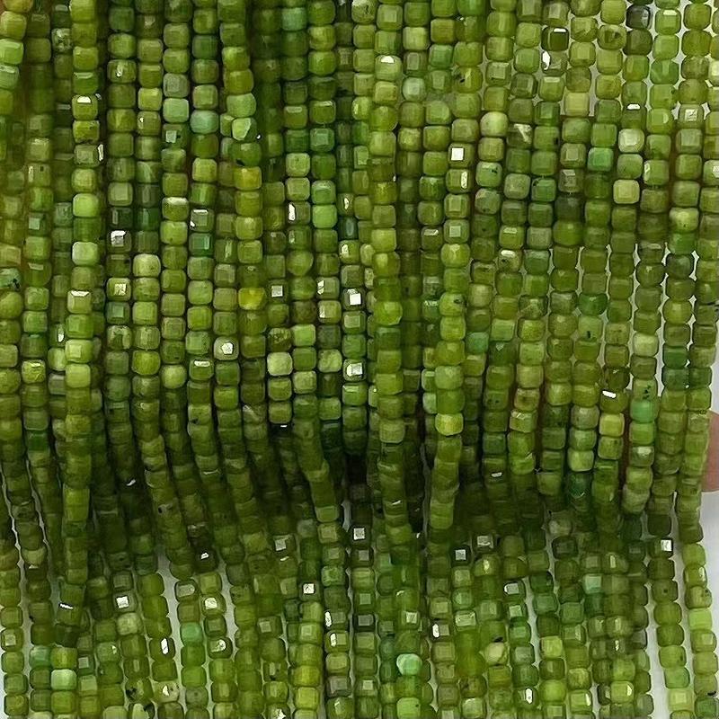 Natural Canada Green Jade Gemstone Cube Faceted Beads Tiny Loose Beads Square Faceted Beads For DIY Jewelry Making Desig Handmade Crafts Bracelet, Necklace, Earrings AAAA Quality 15.5 Inches Long, Semi Precious Stone, Spacer beads