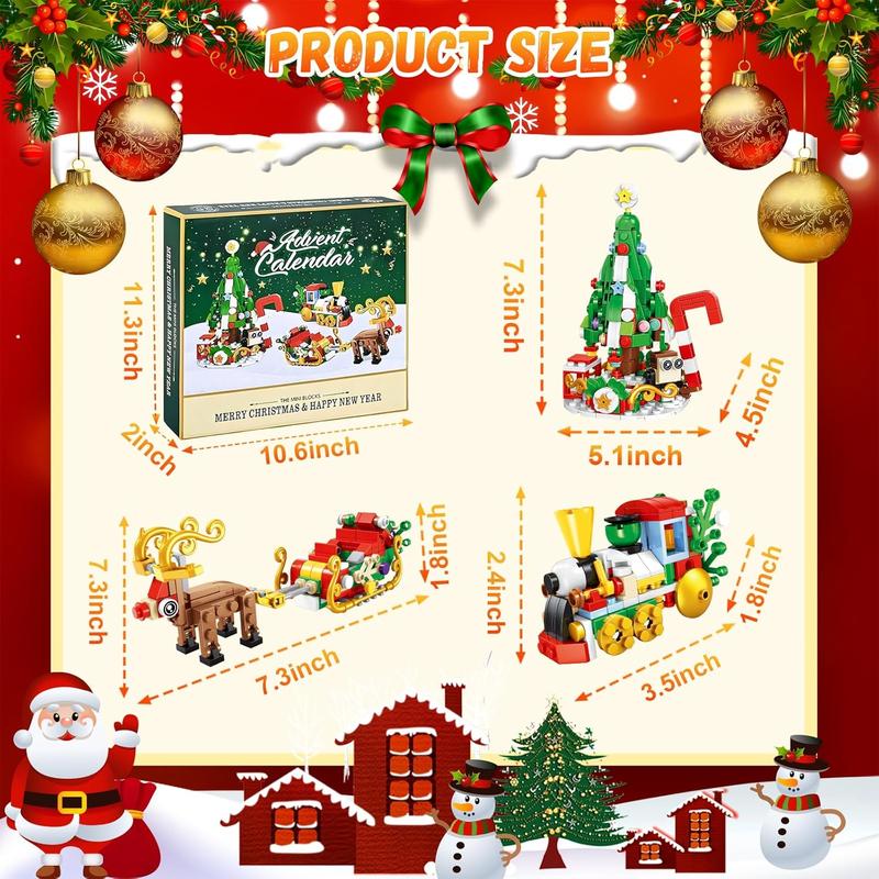 Christmas Advent Calendar 2024 Building Blocks for Kids & Adults- 24 Pack Assembly Puzzles 24 Days Countdown Advent Calendar with Christmas Tree, Reindeer Sleigh & Train, Christmas Holiday Gifts for Kids