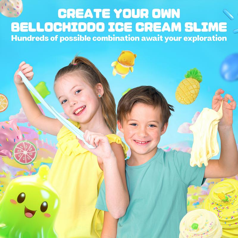 BELLOCHIDDO Ice Cream Slime Kit - Slime Kit for Girls Ages 8+, Slime Making Kit Toys, Perfect Birthday Gifts to Make Snow Slime, Rainbow Slime(30PCS)