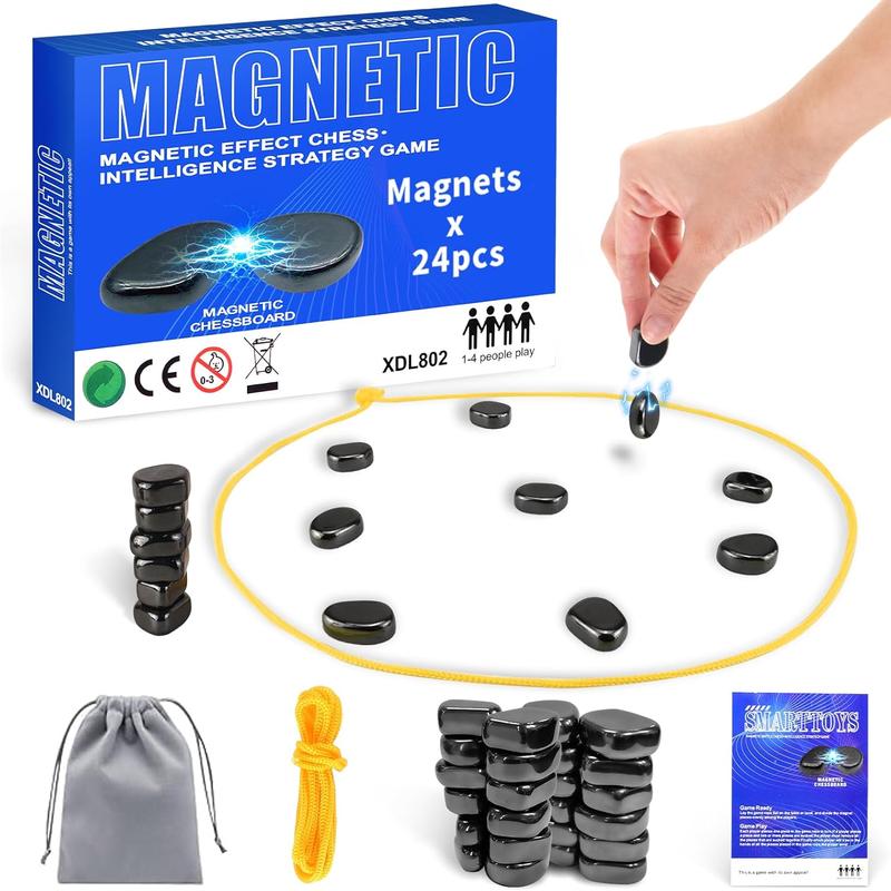 Magnetic Chess Game Upgrade 24 Stones, Magnetic Chess Game with Stones and String, Magnet Chess Game, Puzzle Strategy Family Game Party Game for Kids and Adults,Christmas