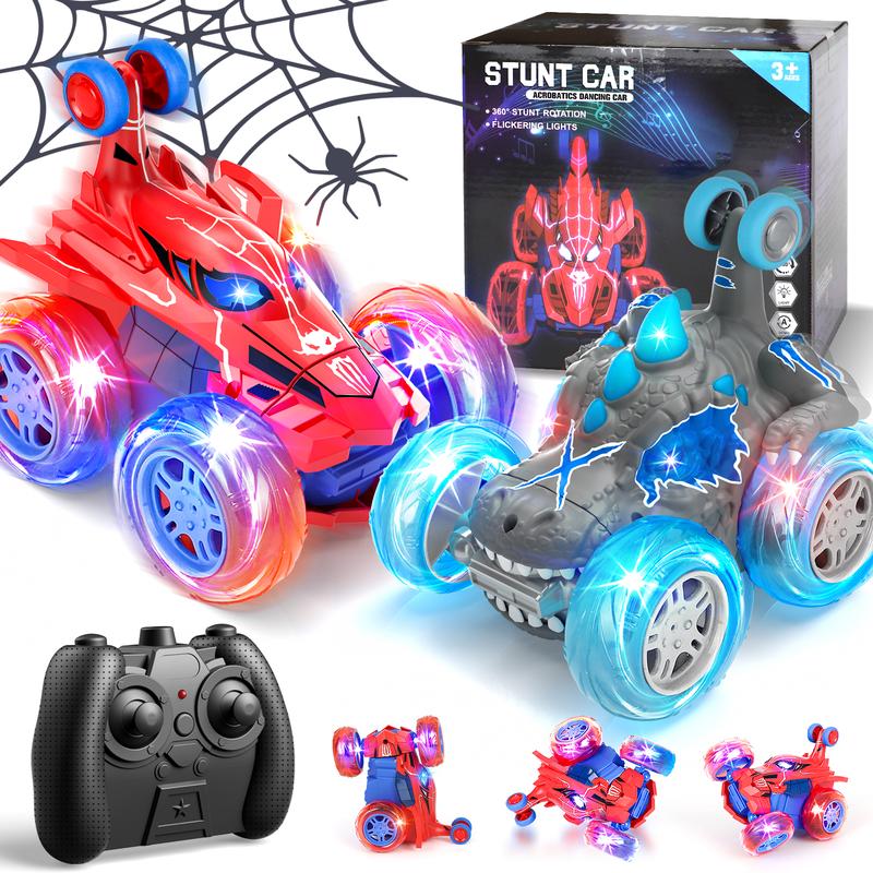 Spider Dinosaur RC Stunt Car, Remote Control Cars Toys for Kids, 360°Rotating 4WD Off-Road RC Car w  Lights, 2.4Ghz Indoor Outdoor Rechargeable Toy Car, Birthday Gift for Boys Girls Decoration Bpa Free