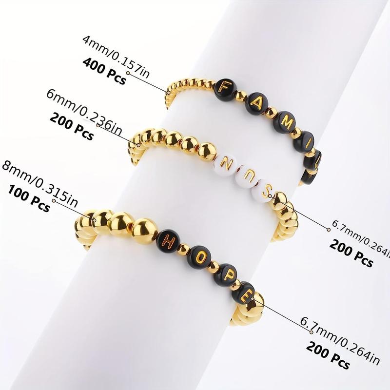 DIY Loose Beads, 1300pcs set Spacer Beads, Including 700Pcs 3 Sizes Round Golden Spacer Beads, 400Pcs Round Black White Letter Beads, 200Pcs Heart Beads