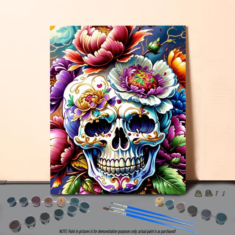 Skull & Flower Pattern DIY Painting By Numbers Kit, 1 Set DIY Paint By Numbers Kit, Wall Art Decoration for Home Living Room Bedroom