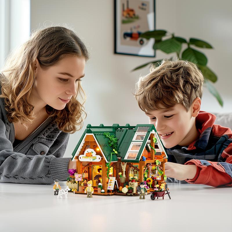 Funwhole Farm-Store,Christmas Gift, Lighting Building-Bricks Set - Farm Shop LED Light Construction Building Model Set 1523 Pcs for Adults and Teen