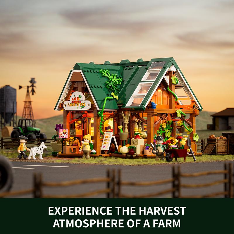 Funwhole Farm-Store,Christmas Gift, Lighting Building-Bricks Set - Farm Shop LED Light Construction Building Model Set 1523 Pcs for Adults and Teen