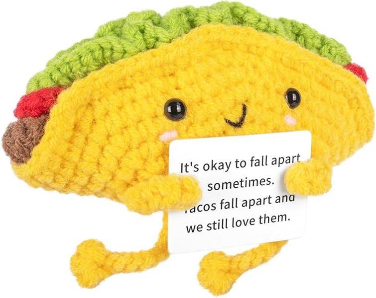 Funny Positive Taco, Emotional Support Taco, Cute Crochet Potato with Positive Card Cheer Up Funny Gag Gifts for Best Friend Birthday Housewarming Women Teacher Fall