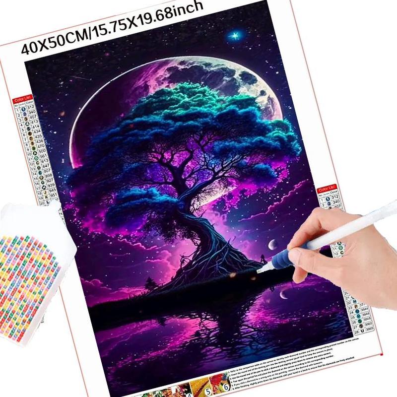 5D DIY Diamond Arts Colorful Painting Kit, Tree & Moon Pattern Diamond Arts Colorful Painting without Frame, Handmade Art Crafts for Home Decor